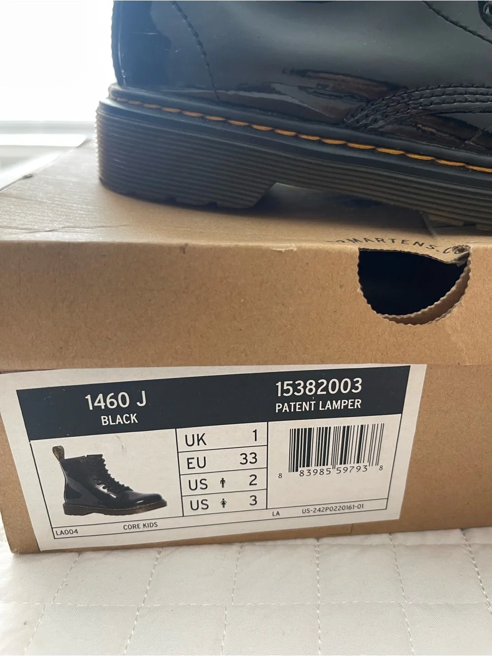 Dr. Martens Kids Black Patent Lace-Up 1460 Ankle Boots